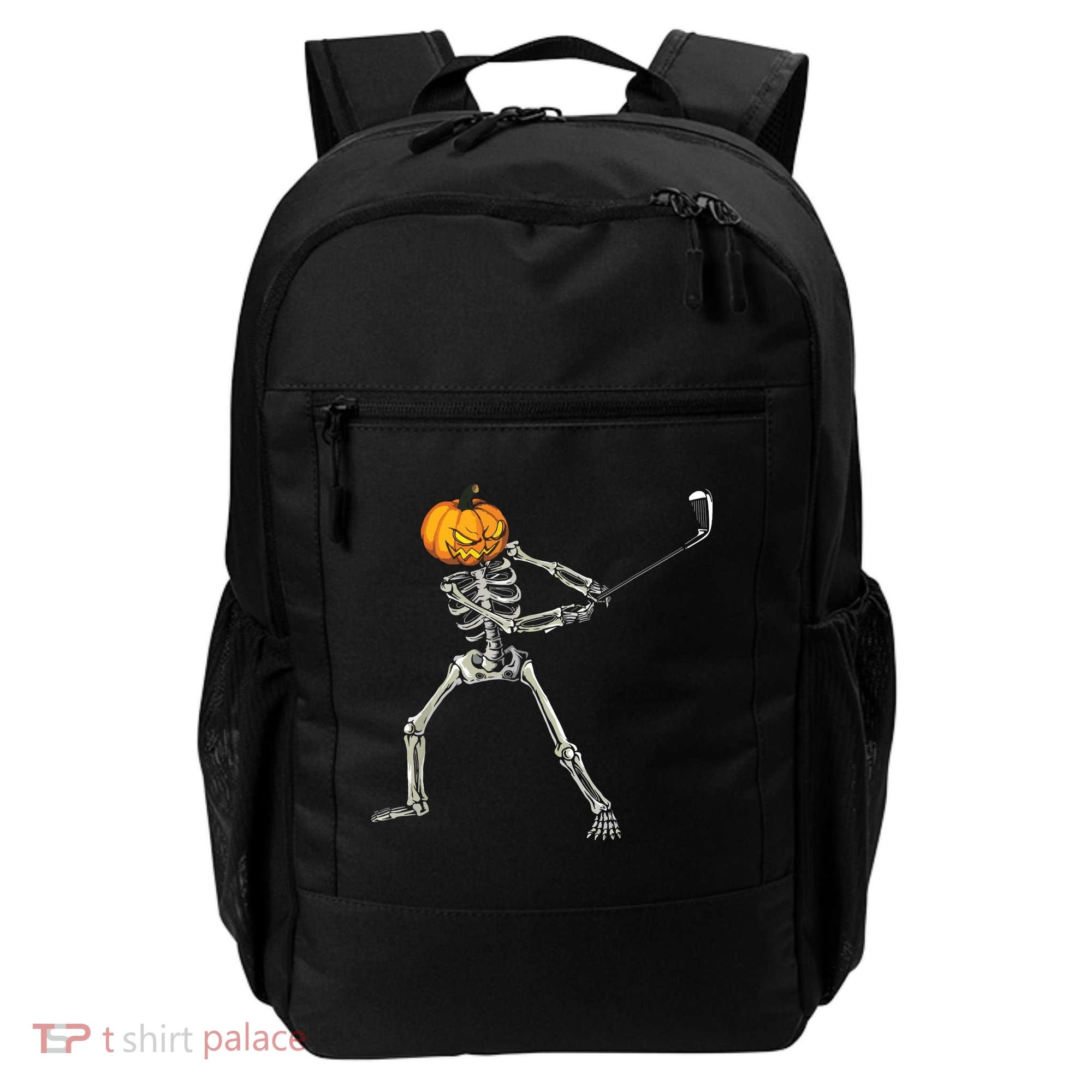 Skeleton Golf Halloween Pumpkin Golfing Golfer Backpack