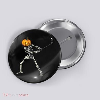 Skeleton Golf Halloween Pumpkin Golfing Golfer Button