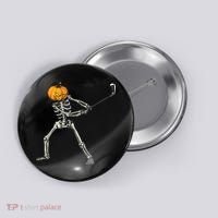 Skeleton Golf Halloween Pumpkin Golfing Golfer Button thumb 0