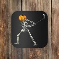 Skeleton Golf Halloween Pumpkin Golfing Golfer Coaster thumb 0