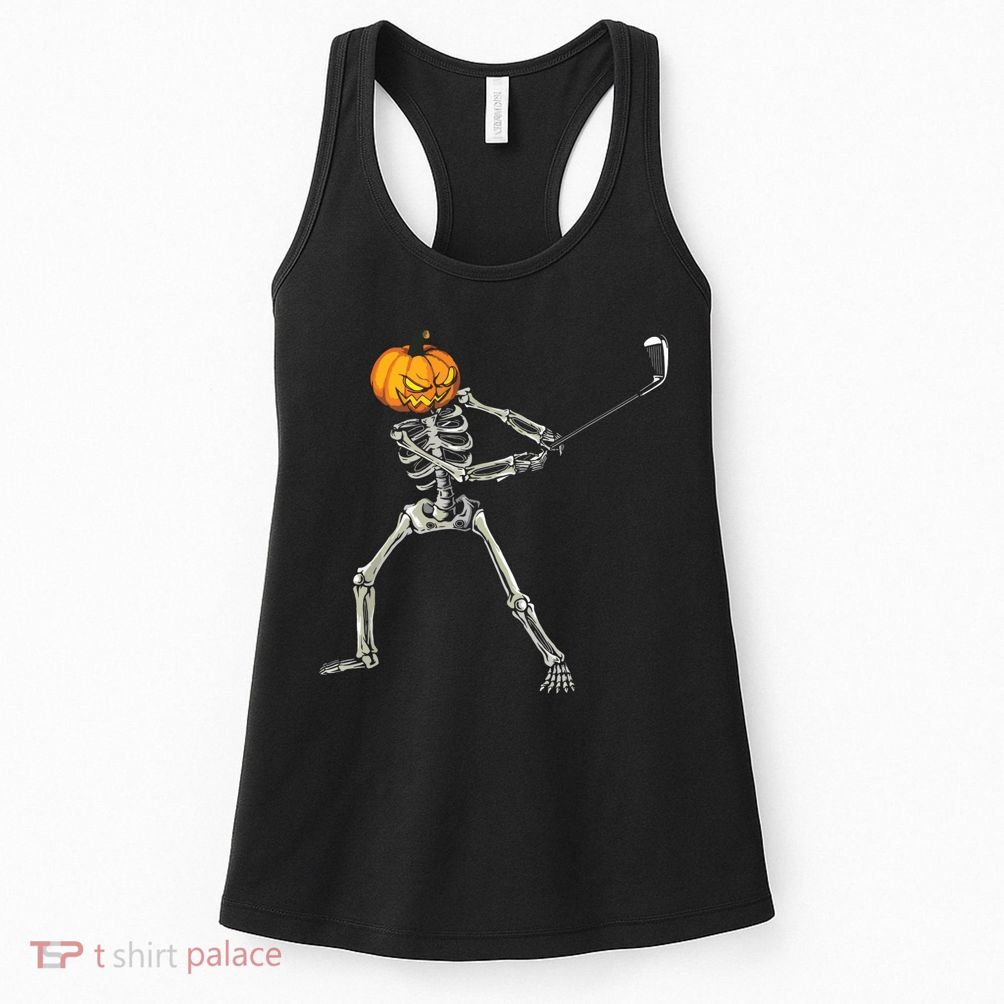 Skeleton Golf Halloween Pumpkin Golfing Golfer Women's Tank Top