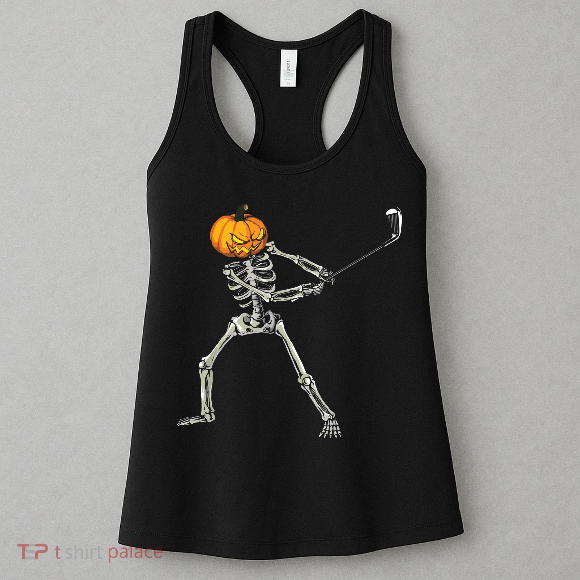 Skeleton Golf Halloween Pumpkin Golfing Golfer Women's Tank Top