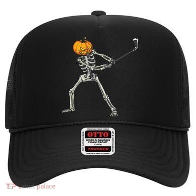 Skeleton Golf Halloween Pumpkin Golfing Golfer Hat