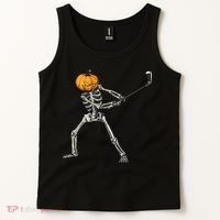 Skeleton Golf Halloween Pumpkin Golfing Golfer Tank Top thumb 2