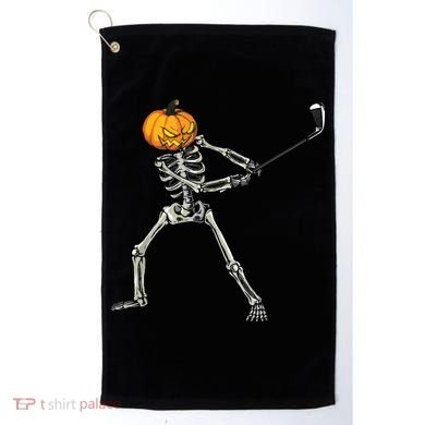 Skeleton Golf Halloween Pumpkin Golfing Golfer Golf Towel