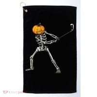 Skeleton Golf Halloween Pumpkin Golfing Golfer Golf Towel thumb 0