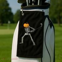 Skeleton Golf Halloween Pumpkin Golfing Golfer Golf Towel thumb 2