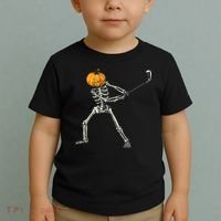 Skeleton Golf Halloween Pumpkin Golfing Golfer Toddler T-Shirt thumb 2
