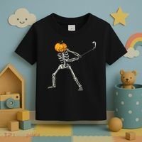 Skeleton Golf Halloween Pumpkin Golfing Golfer Toddler T-Shirt thumb 3