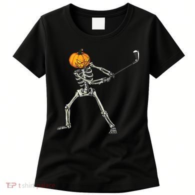 Skeleton Golf Halloween Pumpkin Golfing Golfer Women's T-Shirt