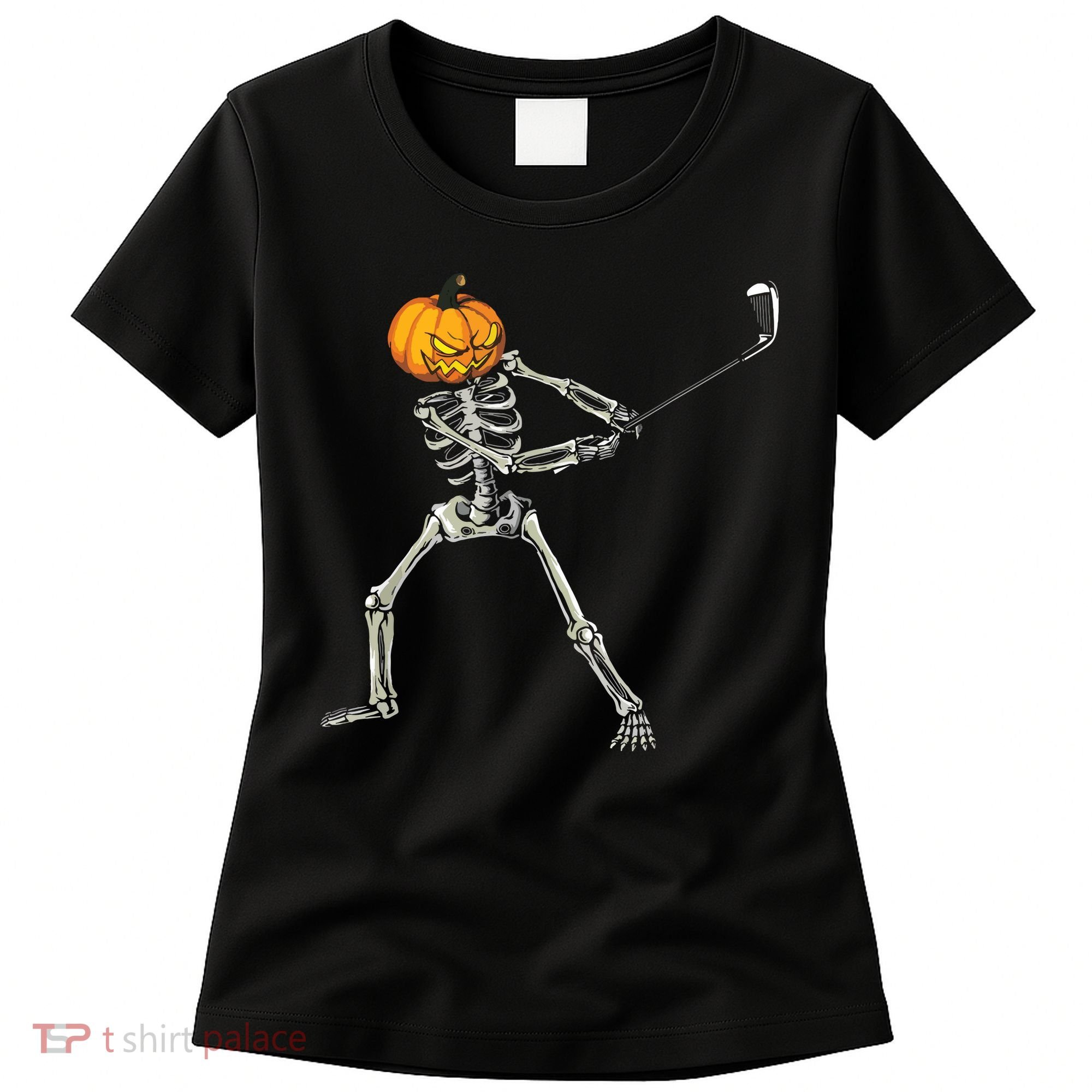 Skeleton Golf Halloween Pumpkin Golfing Golfer Women's T-Shirt