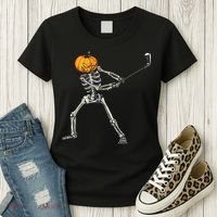 Skeleton Golf Halloween Pumpkin Golfing Golfer Women's T-Shirt thumb 3