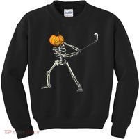 Skeleton Golf Halloween Pumpkin Golfing Golfer Kids Sweatshirt thumb 0
