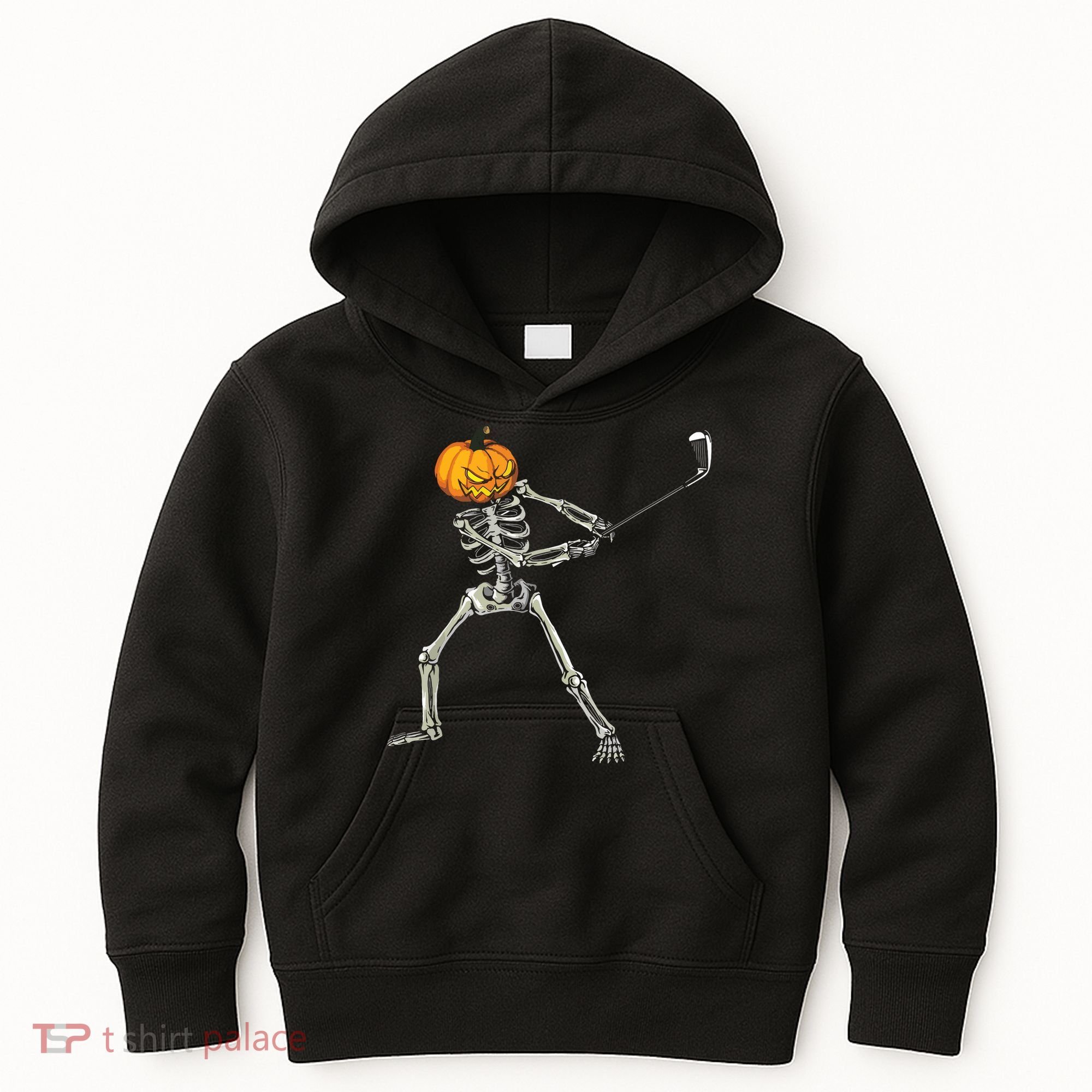 Skeleton Golf Halloween Pumpkin Golfing Golfer Kids Hoodie