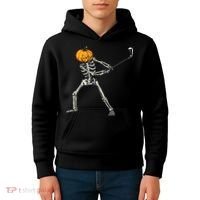 Skeleton Golf Halloween Pumpkin Golfing Golfer Kids Hoodie thumb 4
