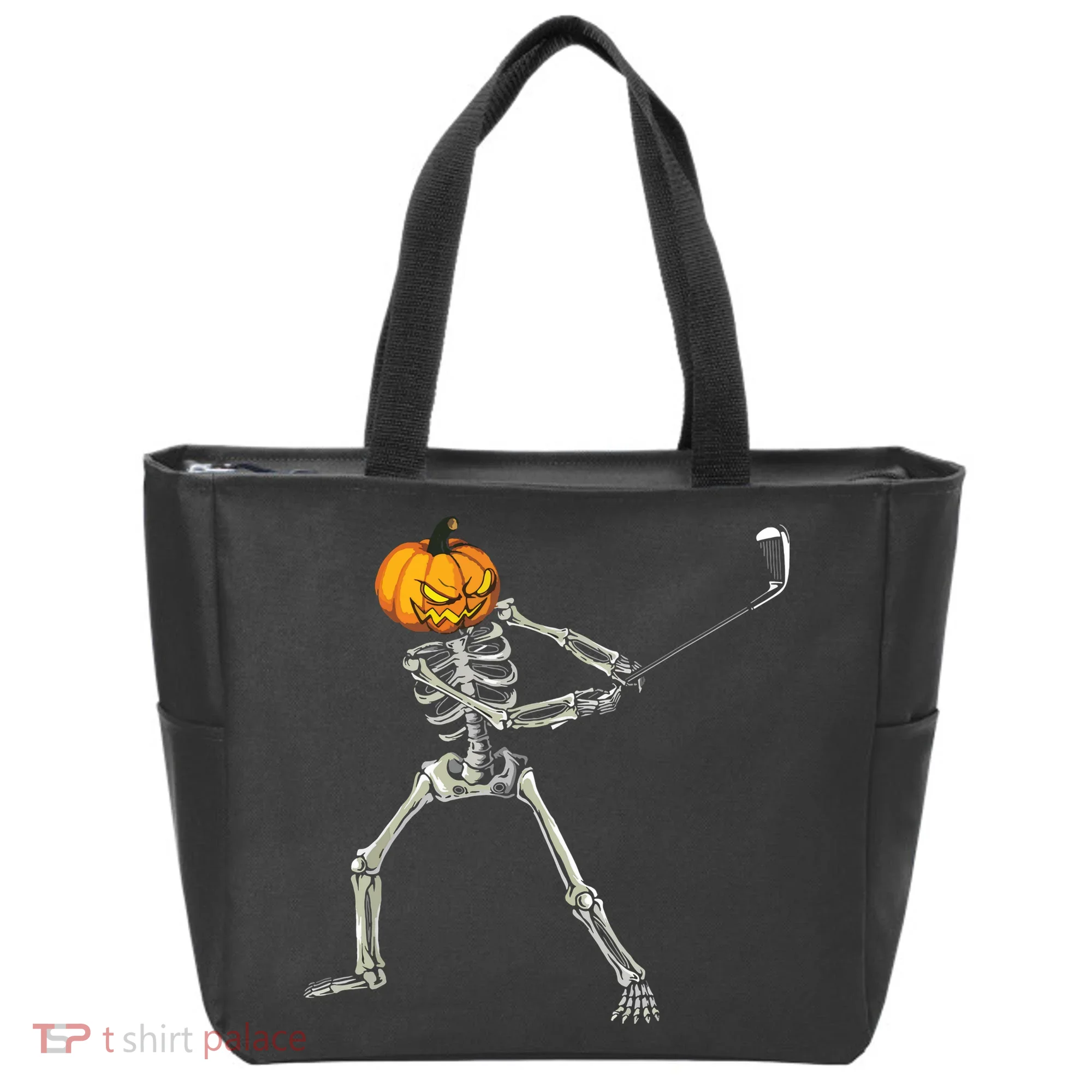 Skeleton Golf Halloween Pumpkin Golfing Golfer Tote Bag