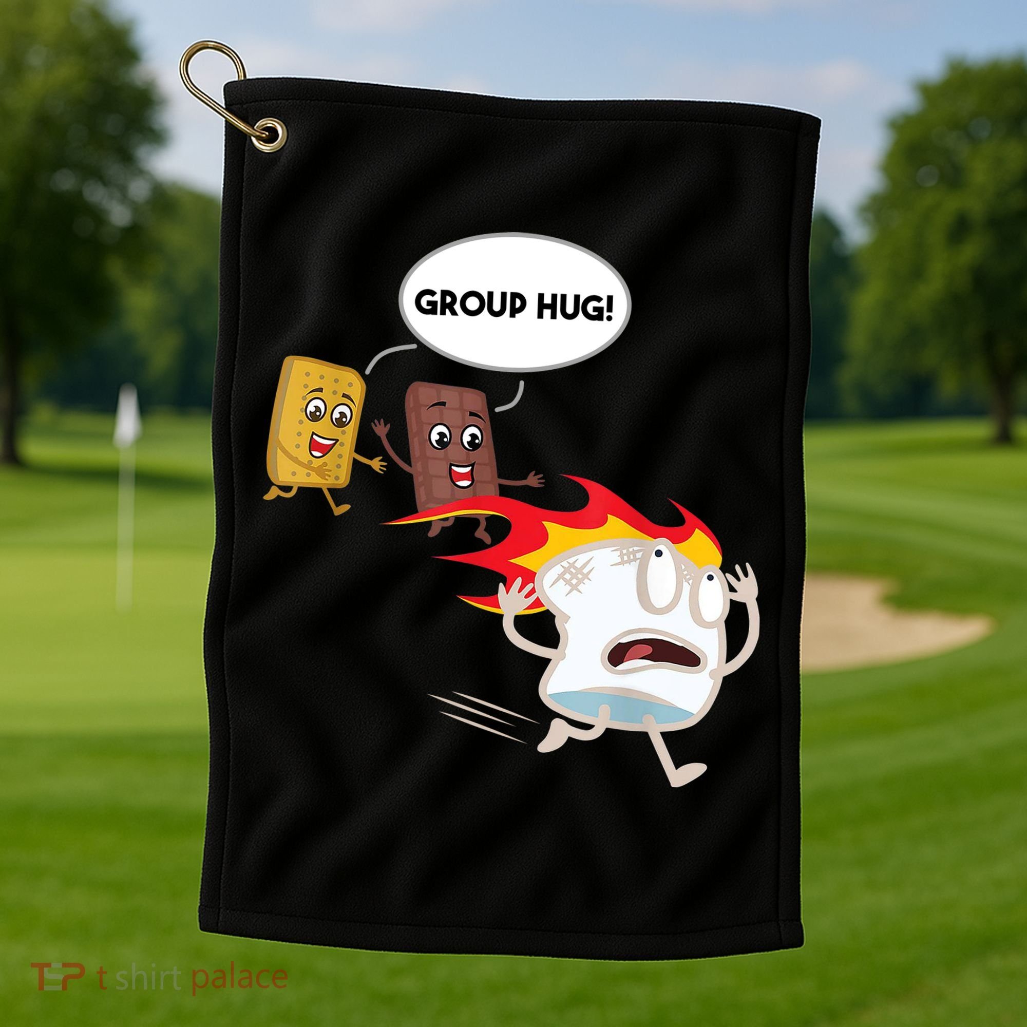 Smores Group Hug S’Mores Camping Food Marshmallows On Fire Golf Towel