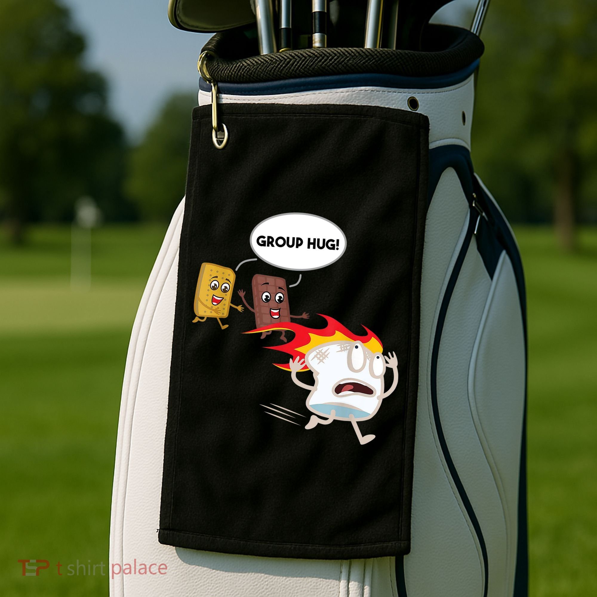 Smores Group Hug S’Mores Camping Food Marshmallows On Fire Golf Towel