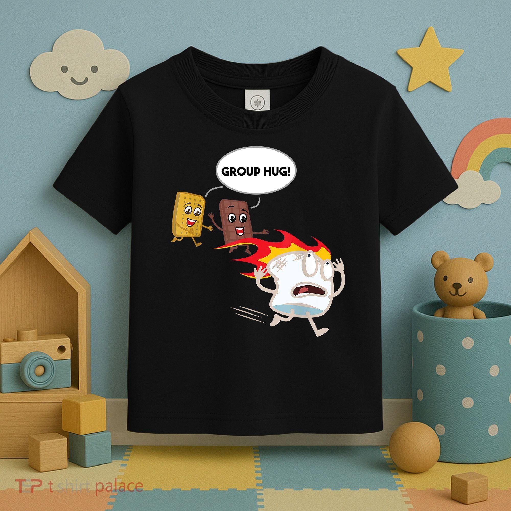 Smores Group Hug S’Mores Camping Food Marshmallows On Fire Toddler T-Shirt