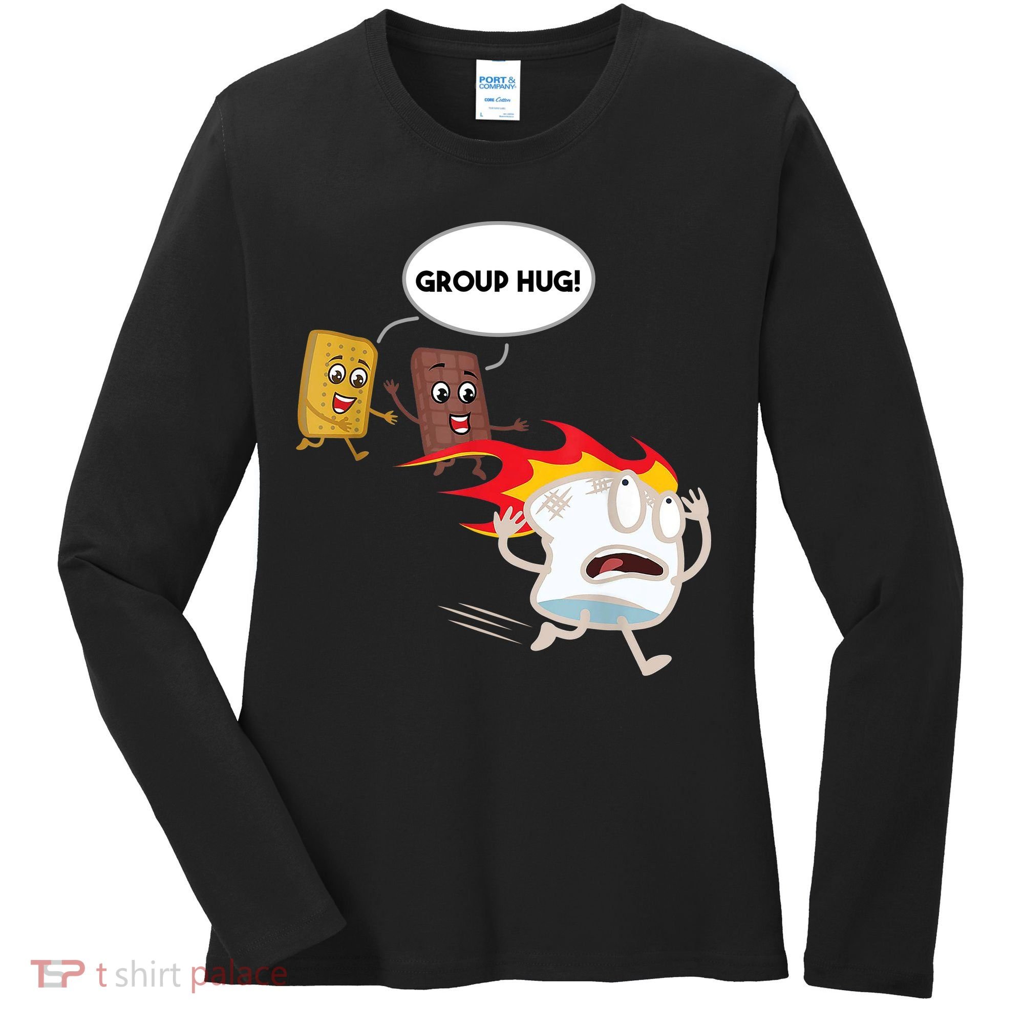 Smores Group Hug S’Mores Camping Food Marshmallows On Fire Women's Long Sleeve Shirt