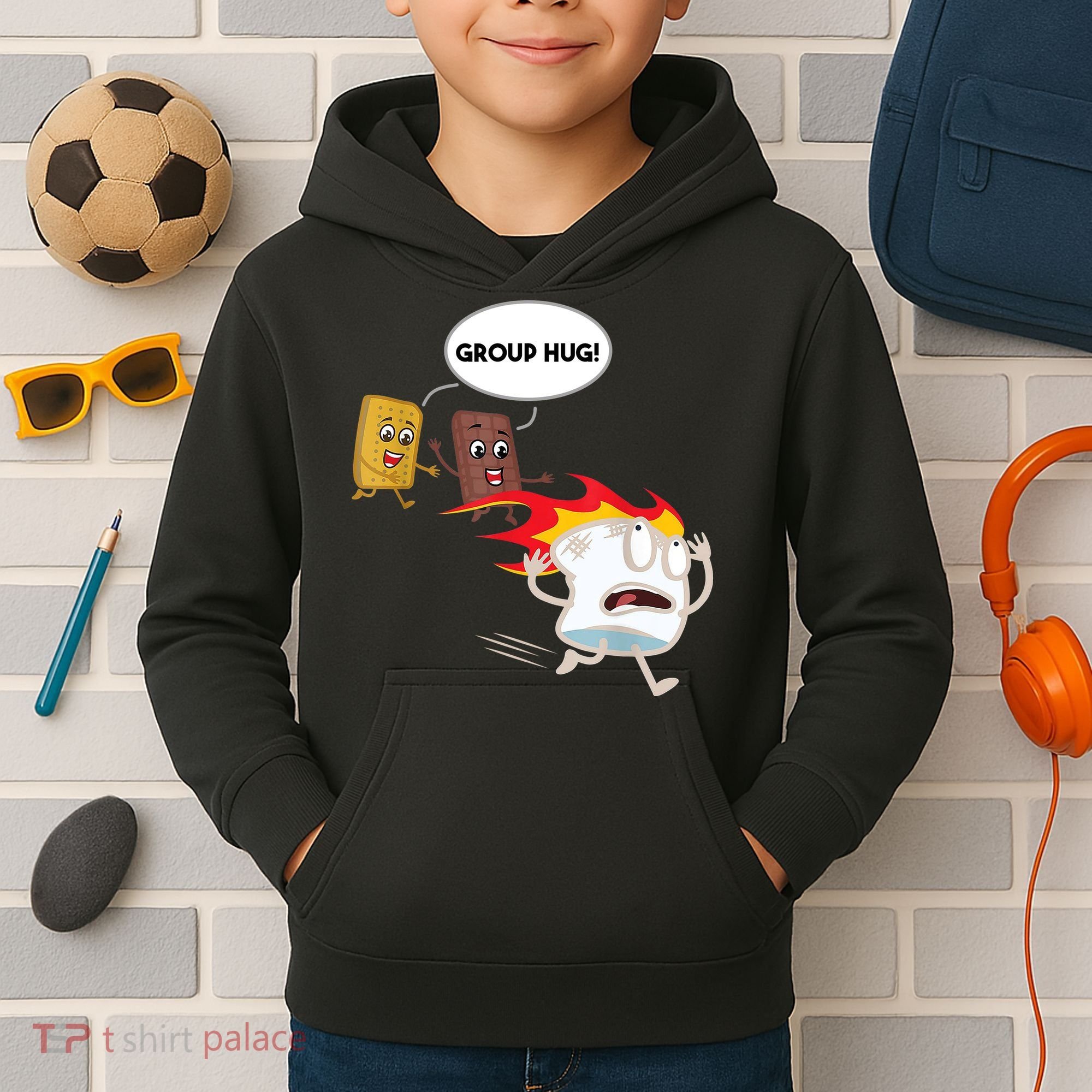 Smores Group Hug S’Mores Camping Food Marshmallows On Fire Kids Hoodie