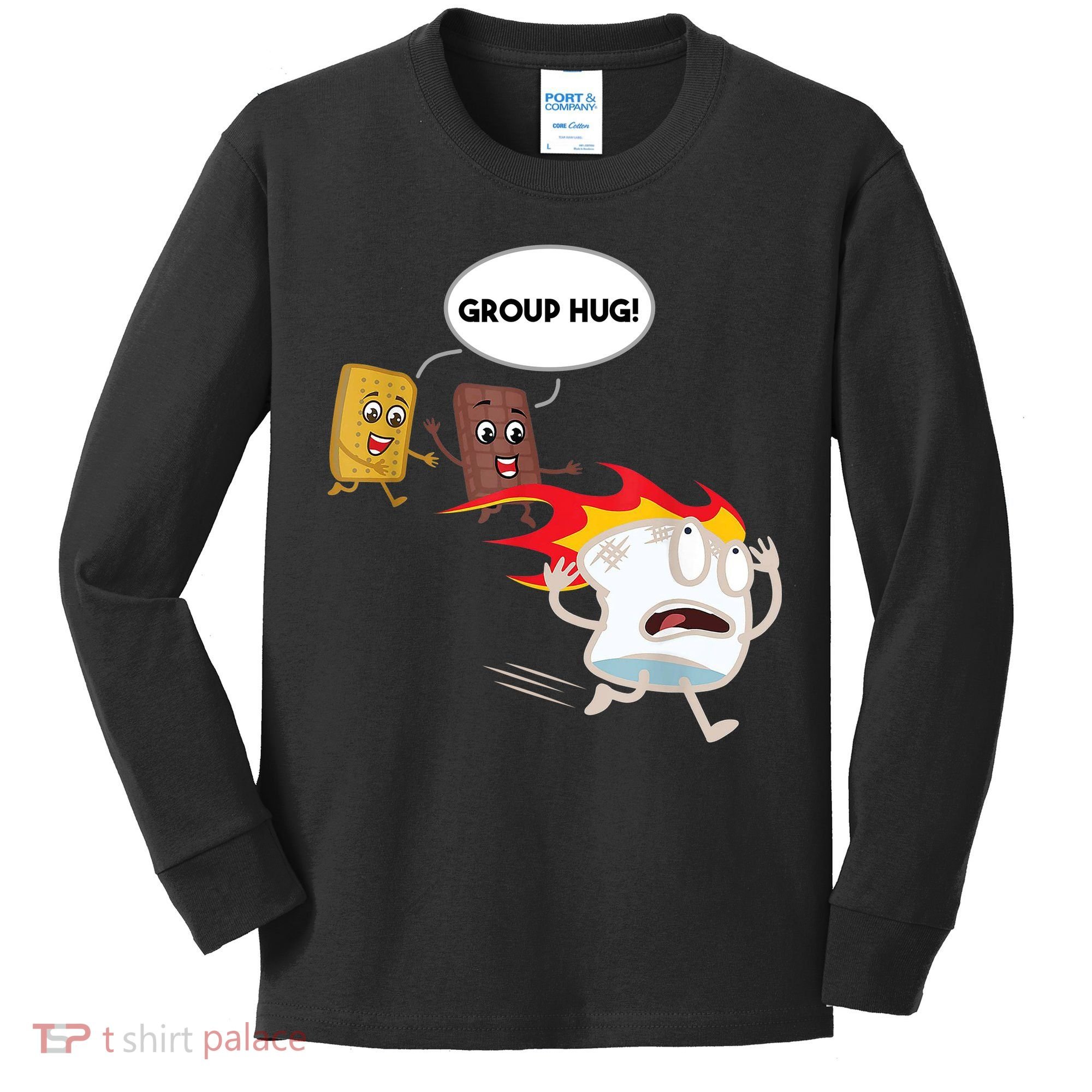 Smores Group Hug S’Mores Camping Food Marshmallows On Fire Kids Long Sleeve Shirt