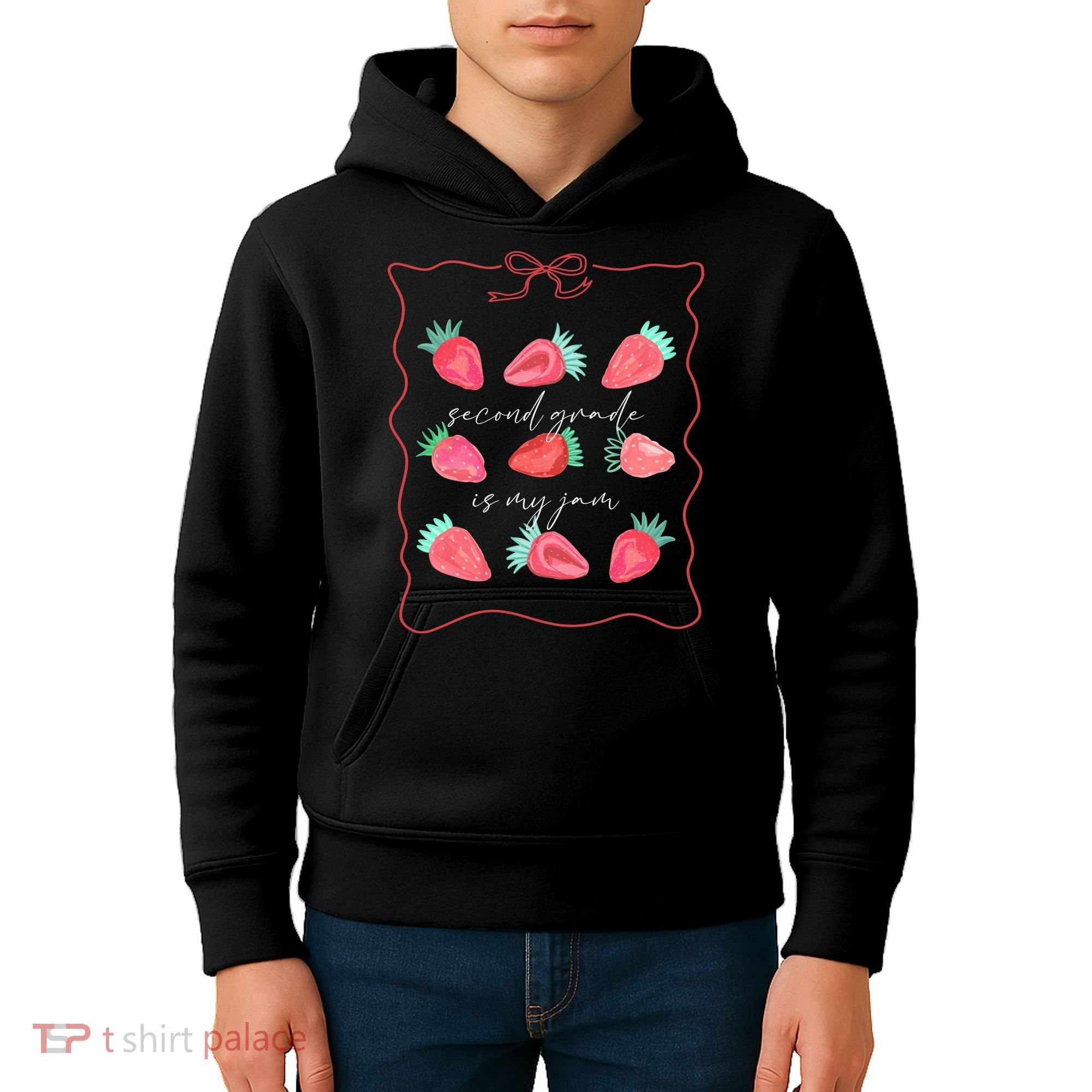 Second Grade Is My Jam Strawberry 2nd Grade Teacher Kids Hoodie