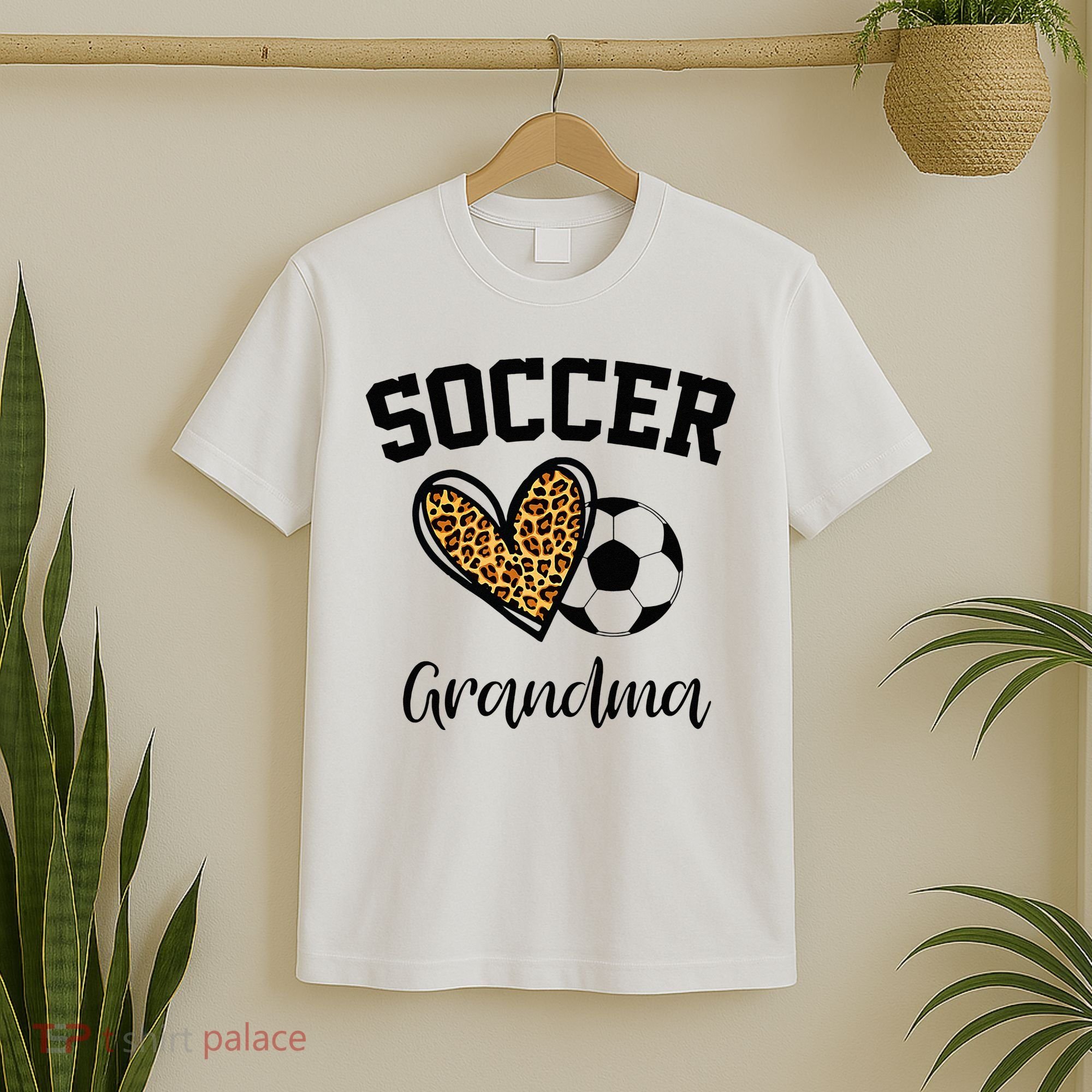 Soccer Grandma Leopard Heart Funny Mothers Day T-Shirt