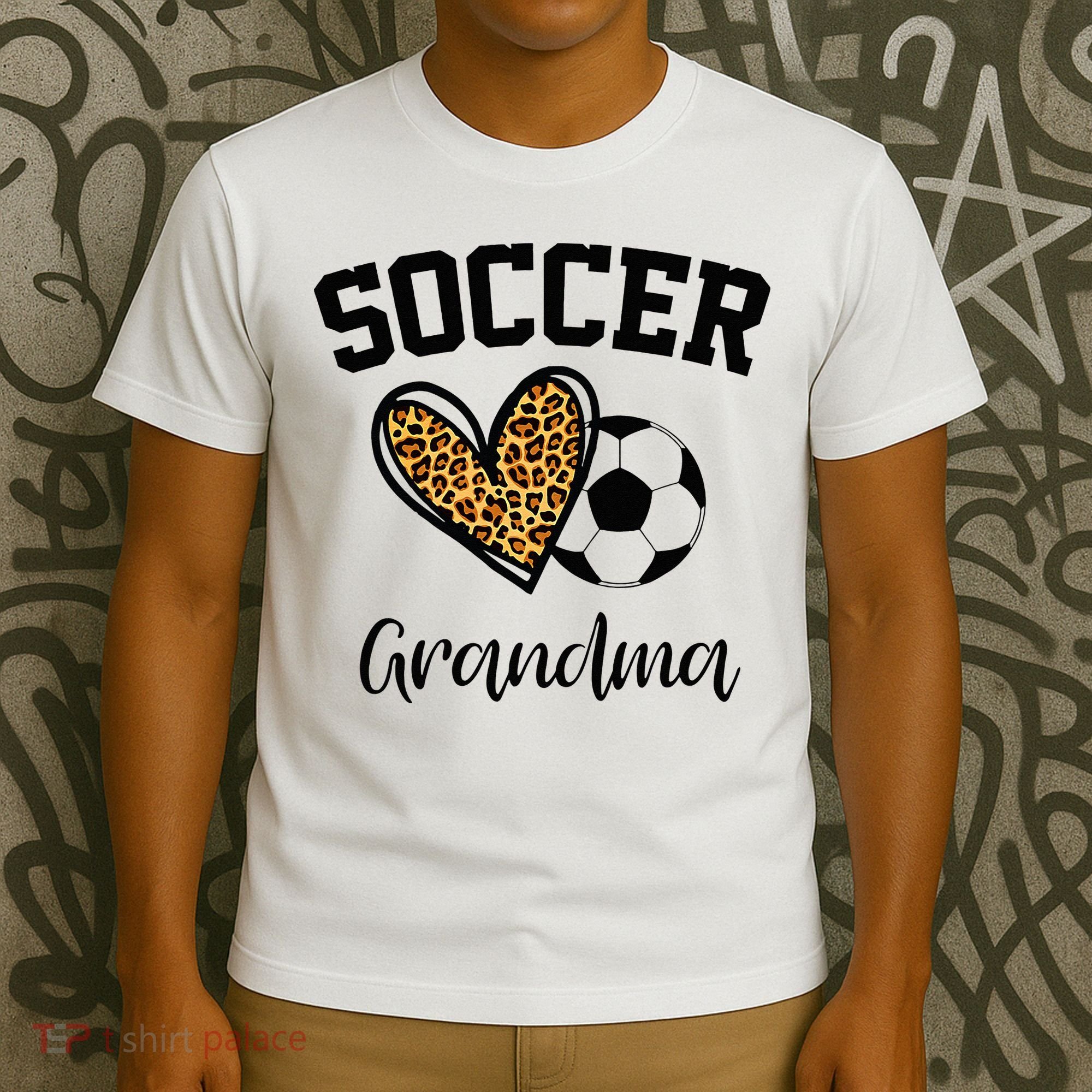 Soccer Grandma Leopard Heart Funny Mothers Day T-Shirt