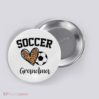 Soccer Grandma Leopard Heart Funny Mothers Day Button