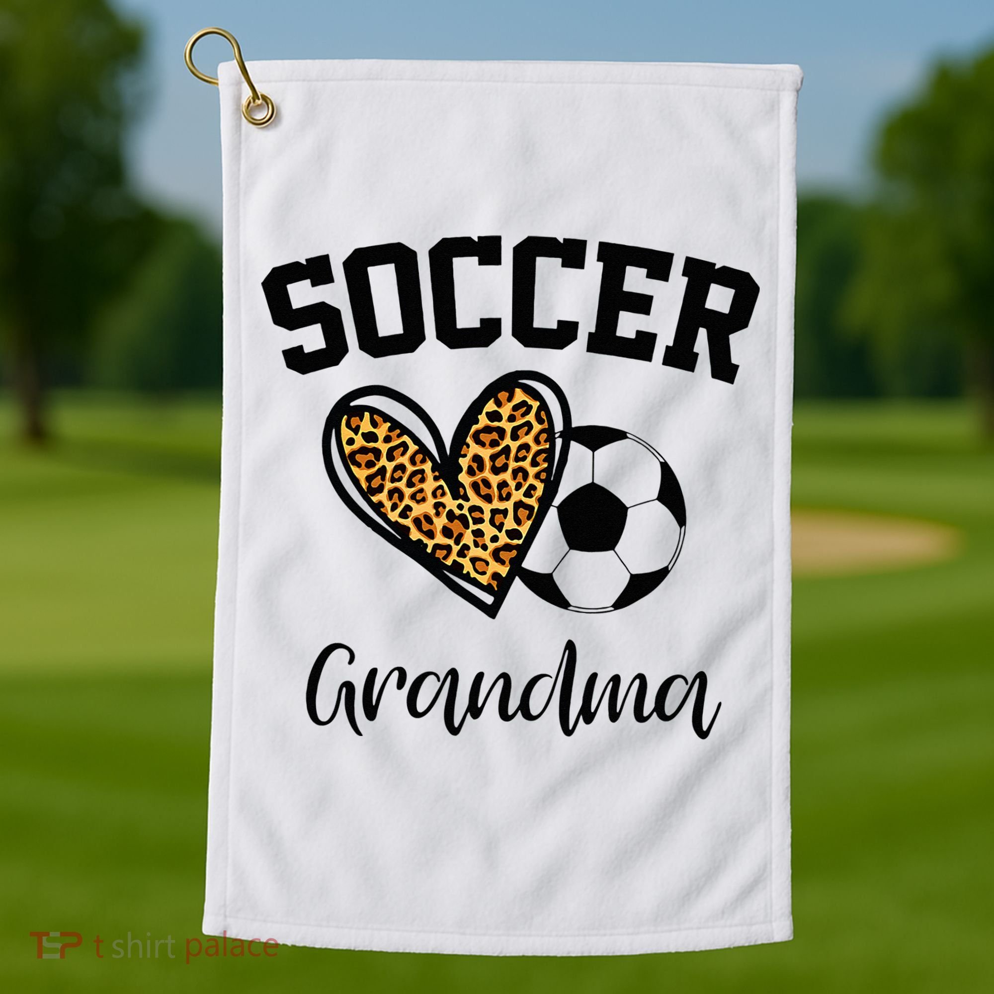 Soccer Grandma Leopard Heart Funny Mothers Day Golf Towel