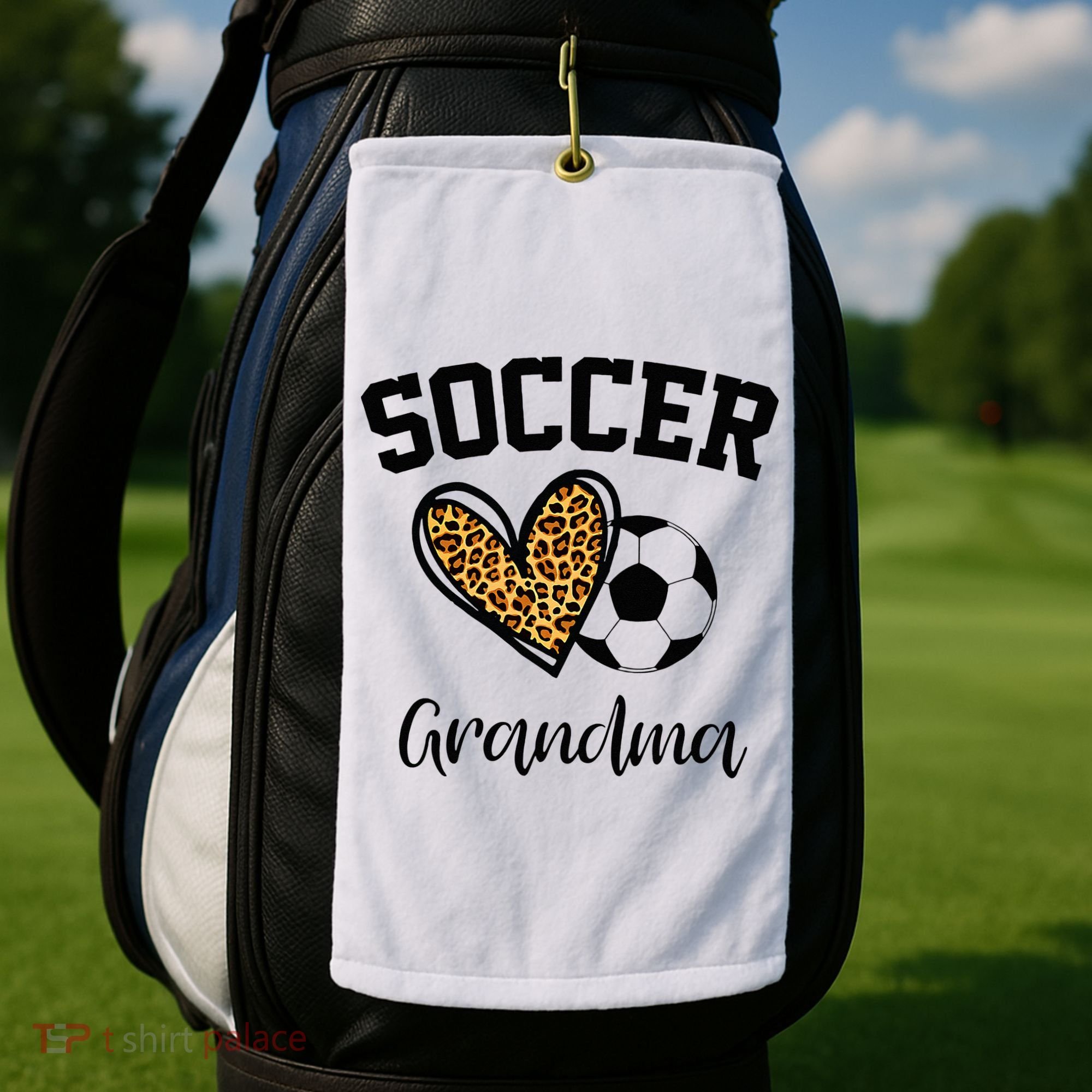 Soccer Grandma Leopard Heart Funny Mothers Day Golf Towel