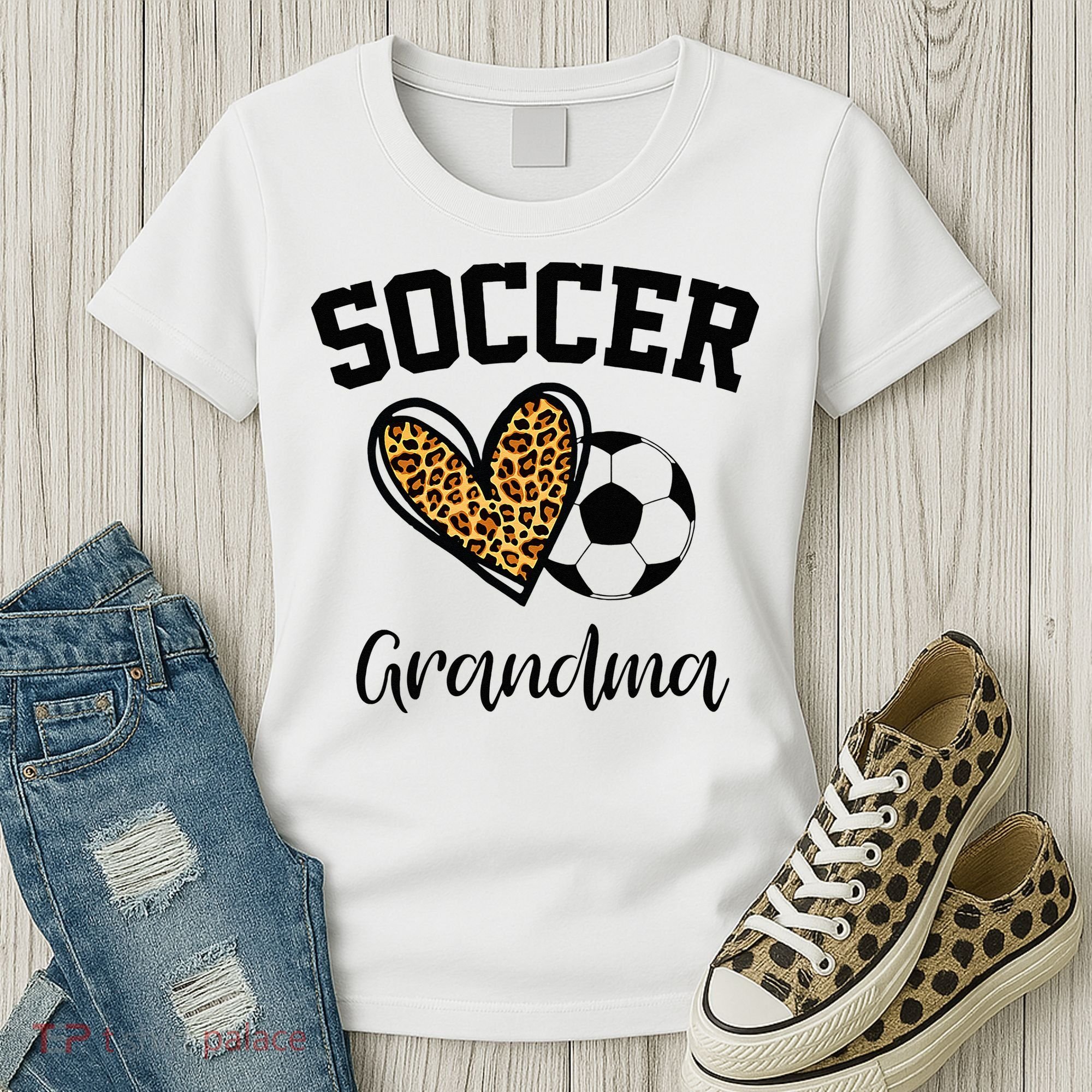 Soccer Grandma Leopard Heart Funny Mothers Day Women's T-Shirt