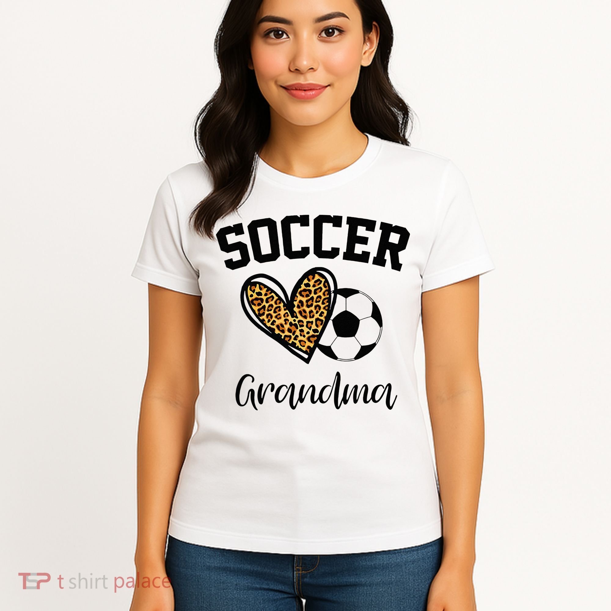 Soccer Grandma Leopard Heart Funny Mothers Day Women's T-Shirt