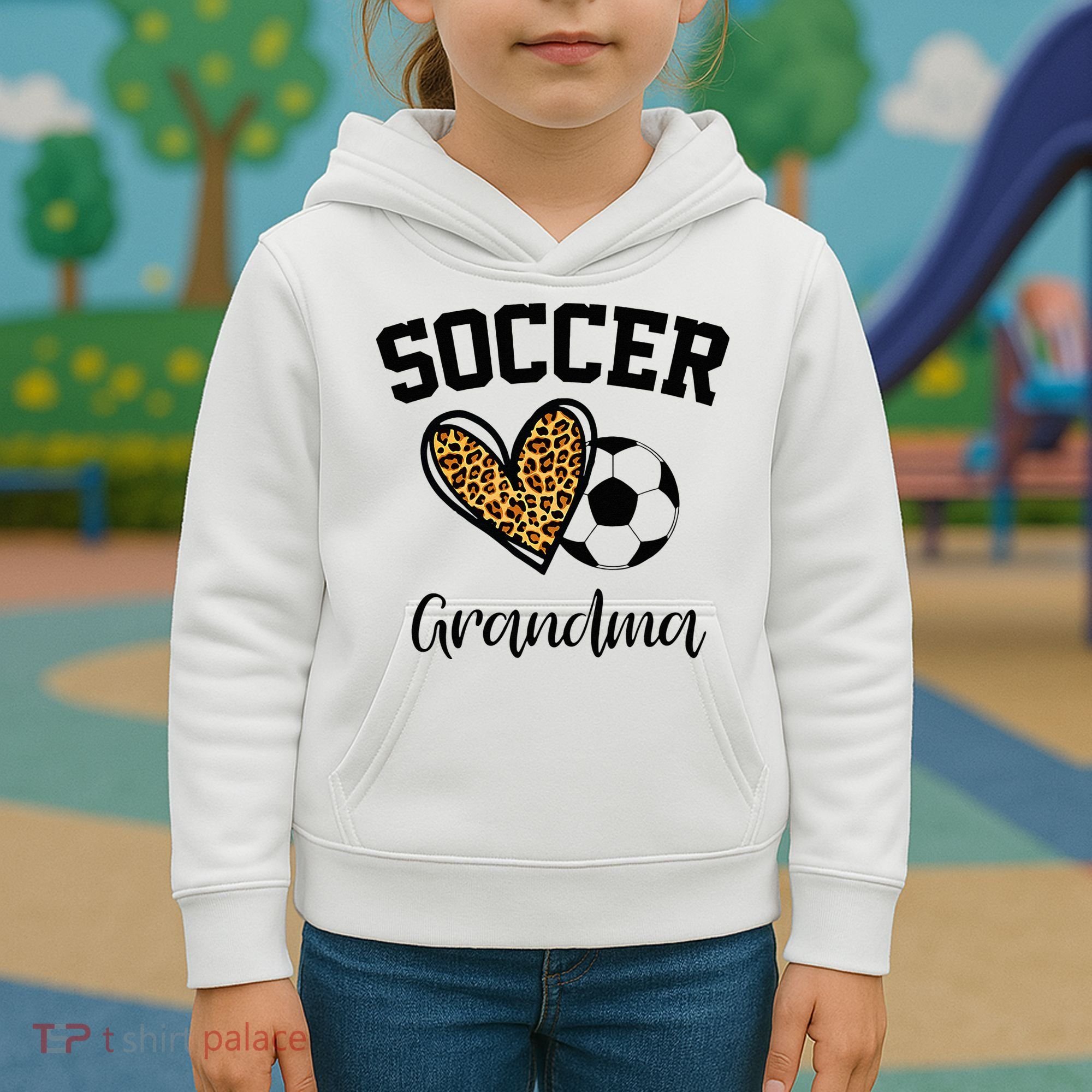 Soccer Grandma Leopard Heart Funny Mothers Day Kids Hoodie