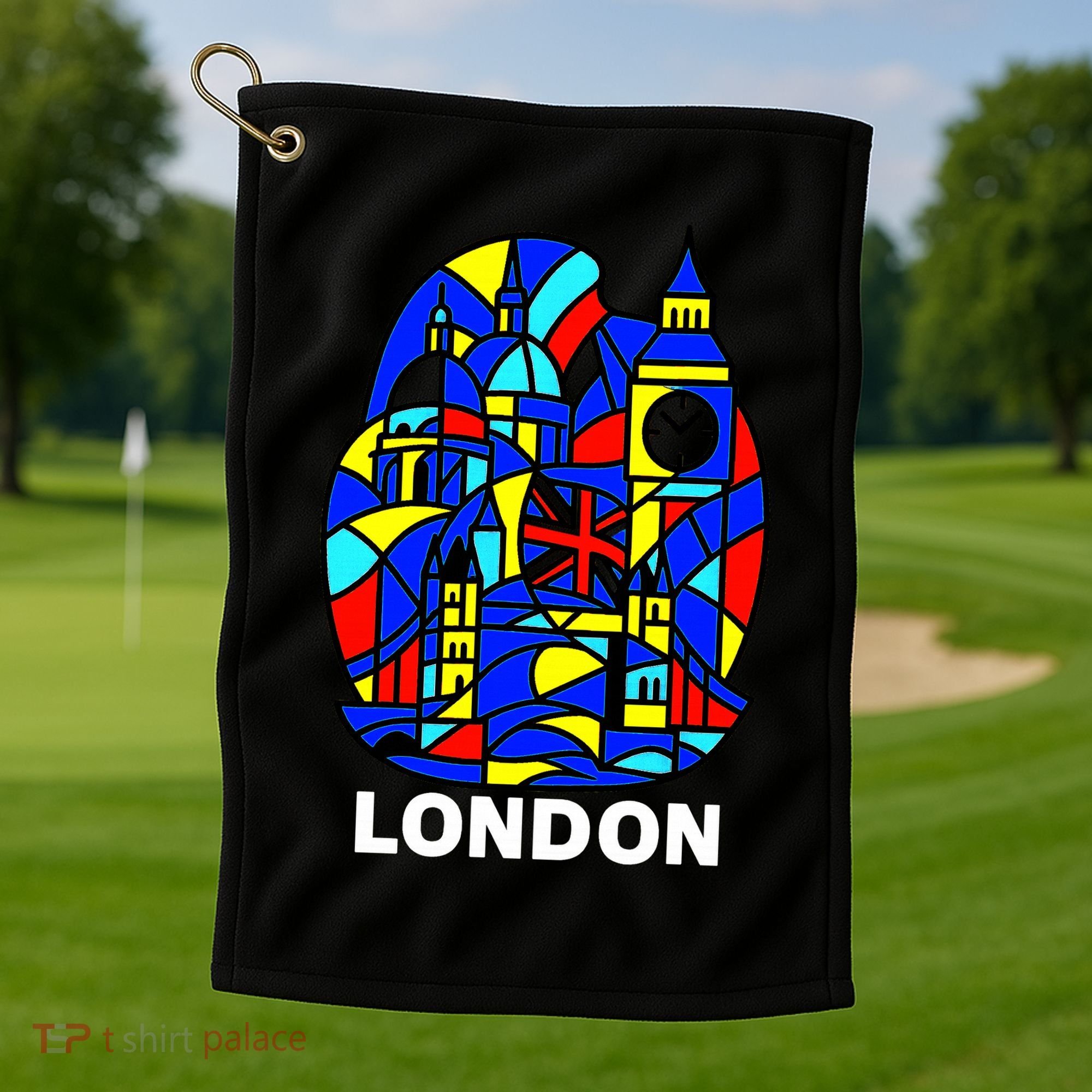 Stained Glass London Landmarks Golf Towel