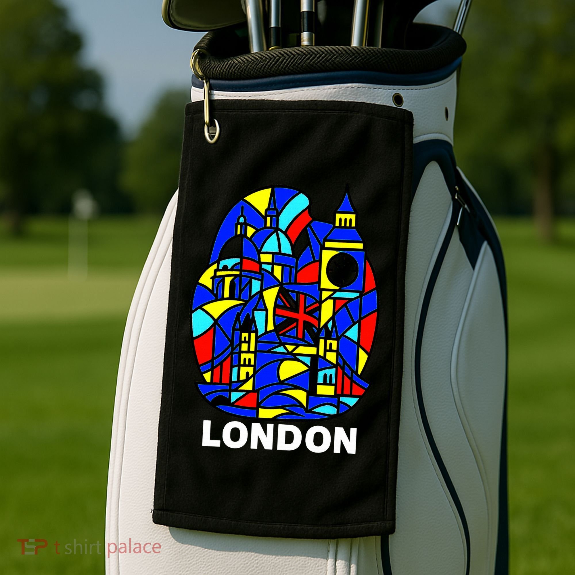 Stained Glass London Landmarks Golf Towel