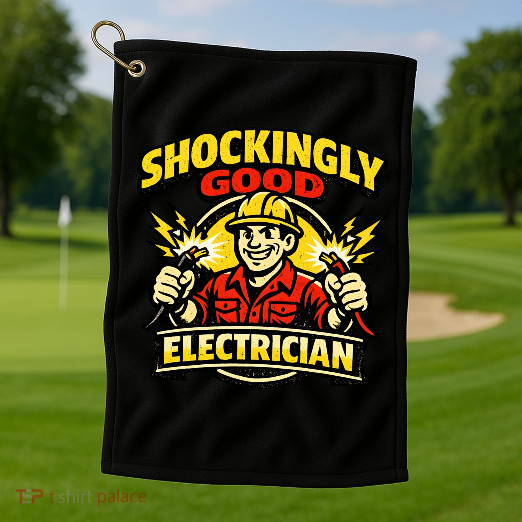 Shockingly Good Master Electrician Humor Golf Towel