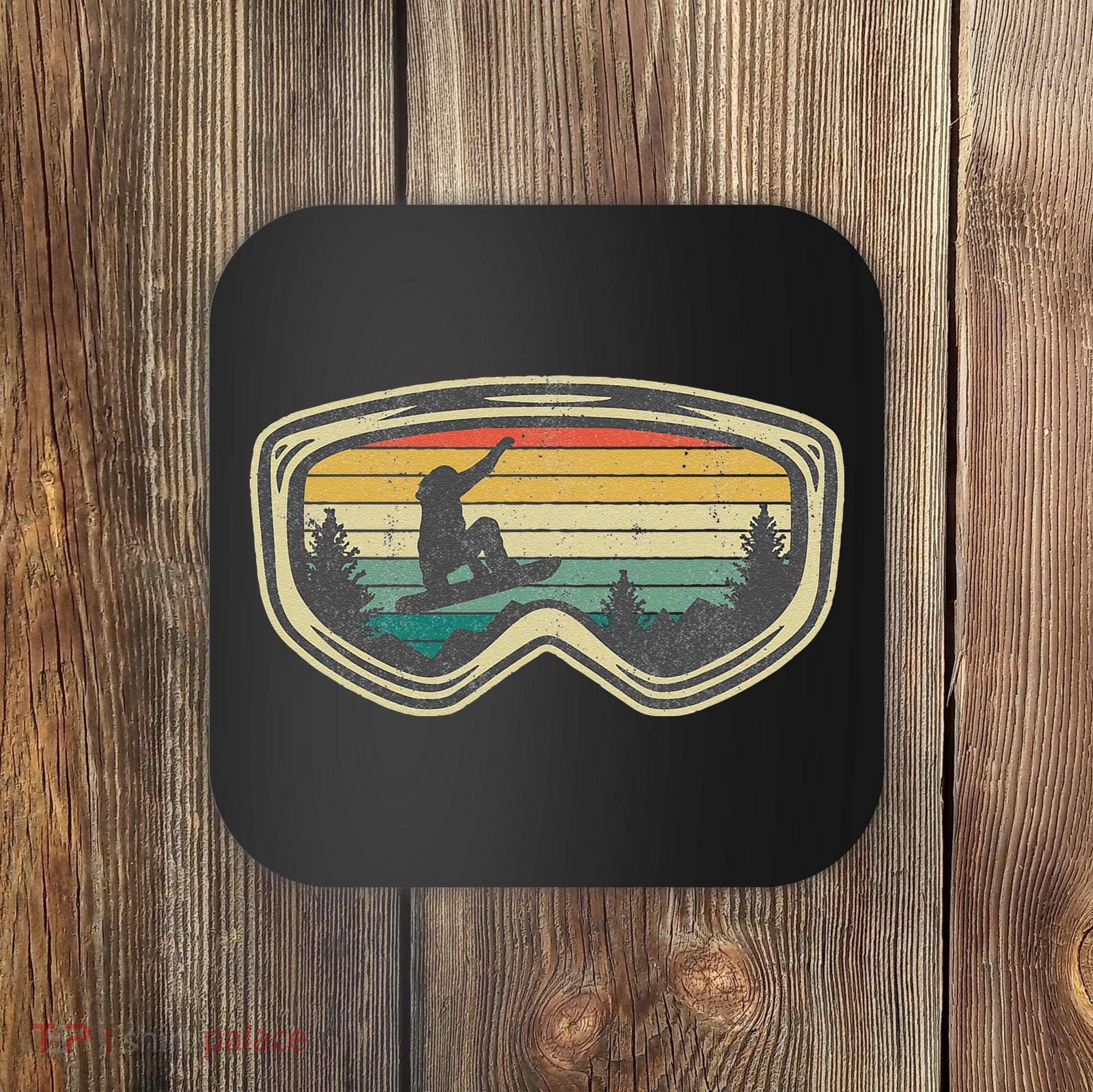 Snowboard Goggles Mountain Snowboarding Retro Vacation  Coaster