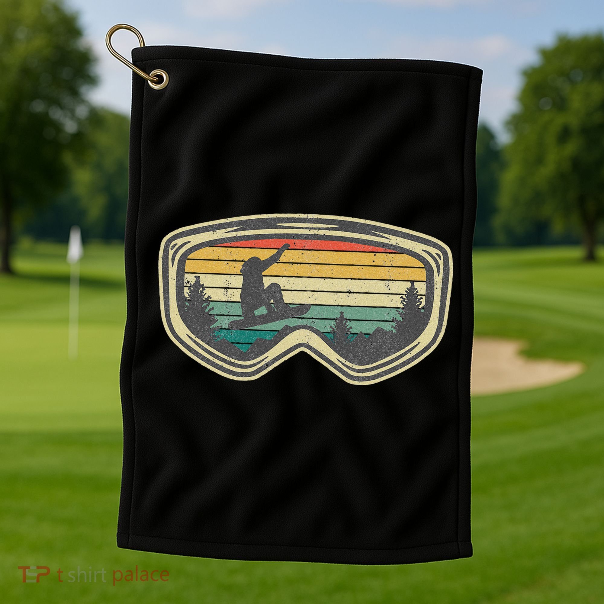 Snowboard Goggles Mountain Snowboarding Retro Vacation  Golf Towel