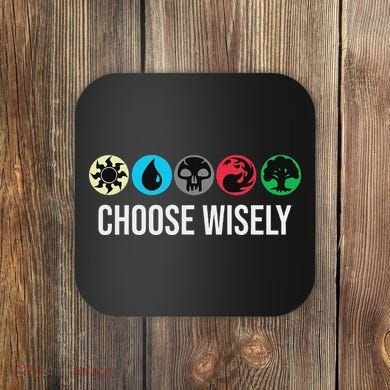Symbols Gathering Magic Choose Wisely Blue Red Green Coaster