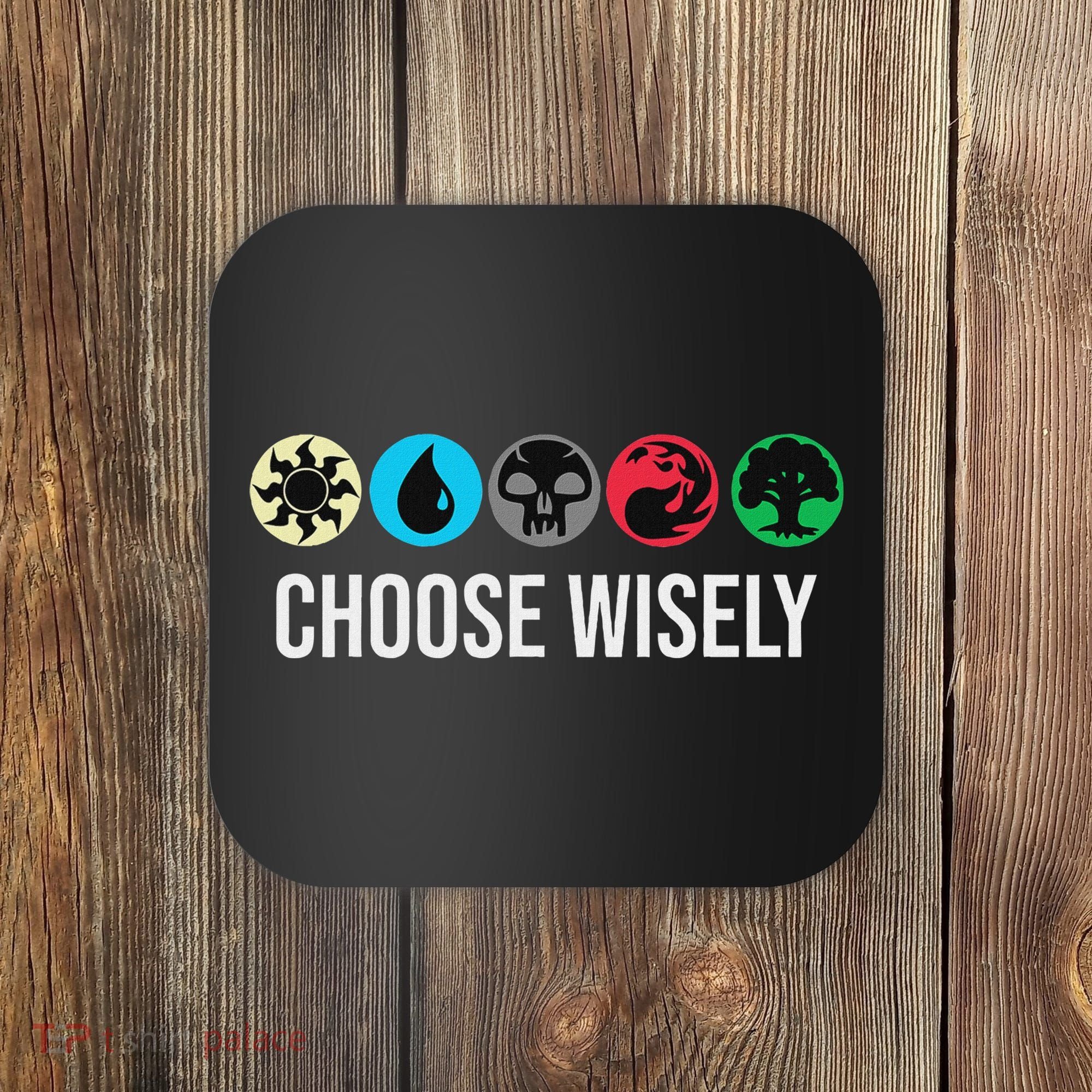 Symbols Gathering Magic Choose Wisely Blue Red Green Coaster