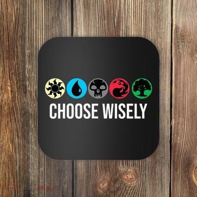 Symbols Gathering Magic Choose Wisely Blue Red Green Coaster