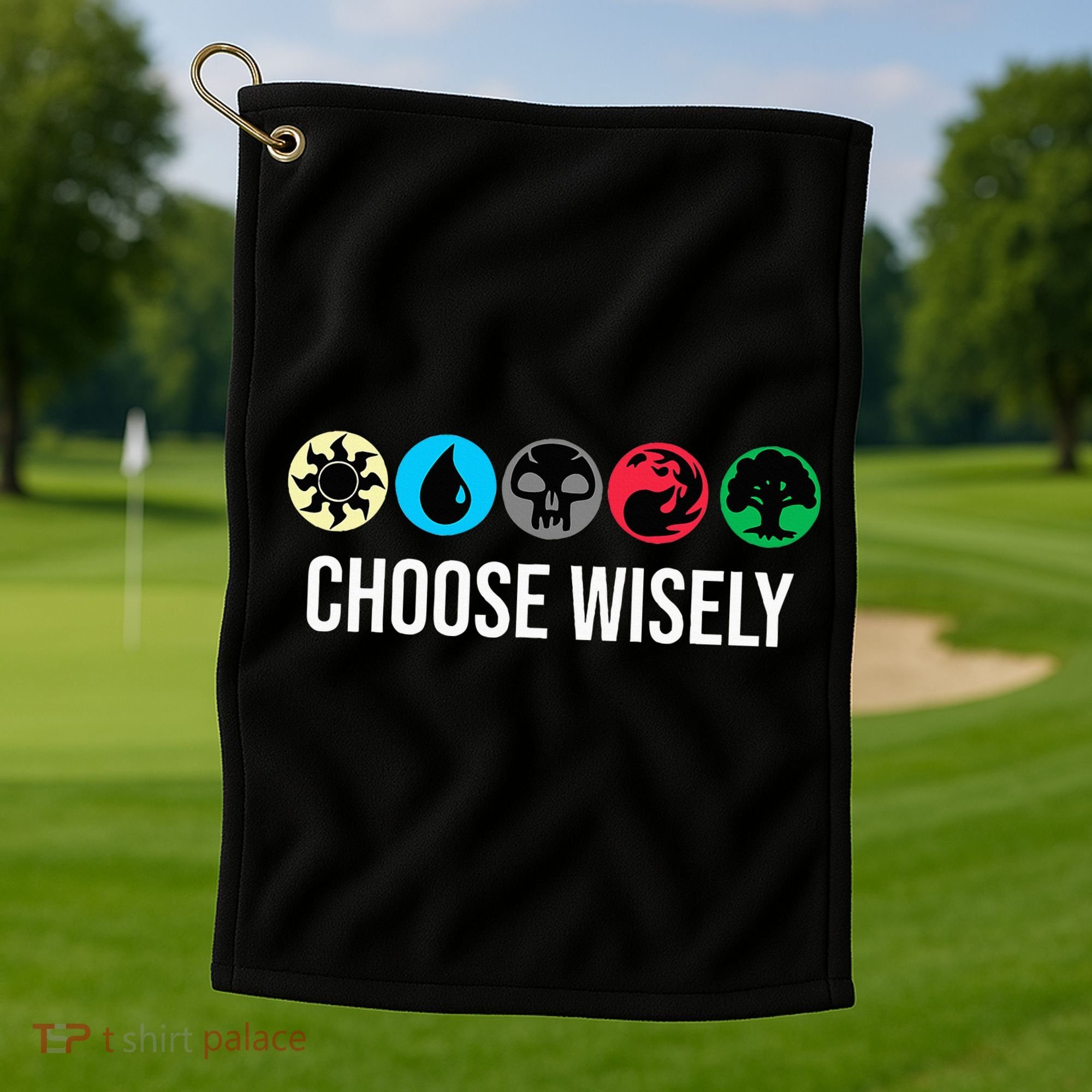 Symbols Gathering Magic Choose Wisely Blue Red Green Golf Towel