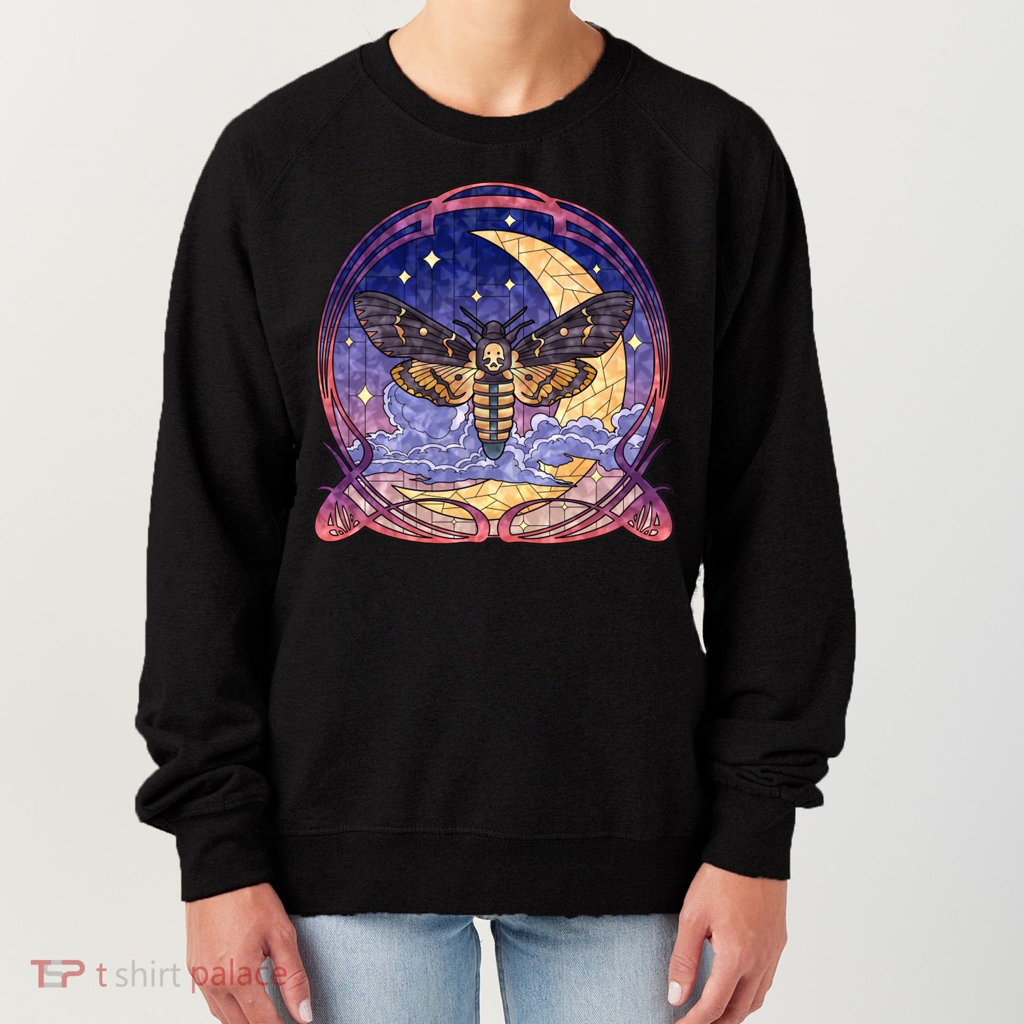 Stained Glass Moth Butterfly Moon Crest Women's Sweatshirt