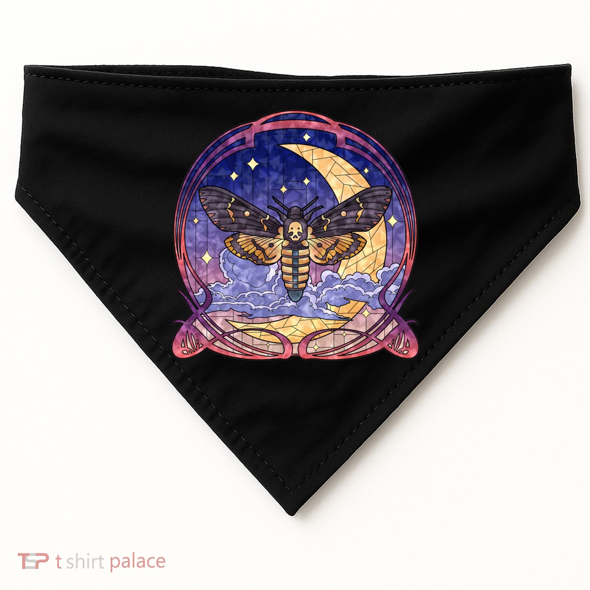 Stained Glass Moth Butterfly Moon Crest USA-Made Doggie Bandana