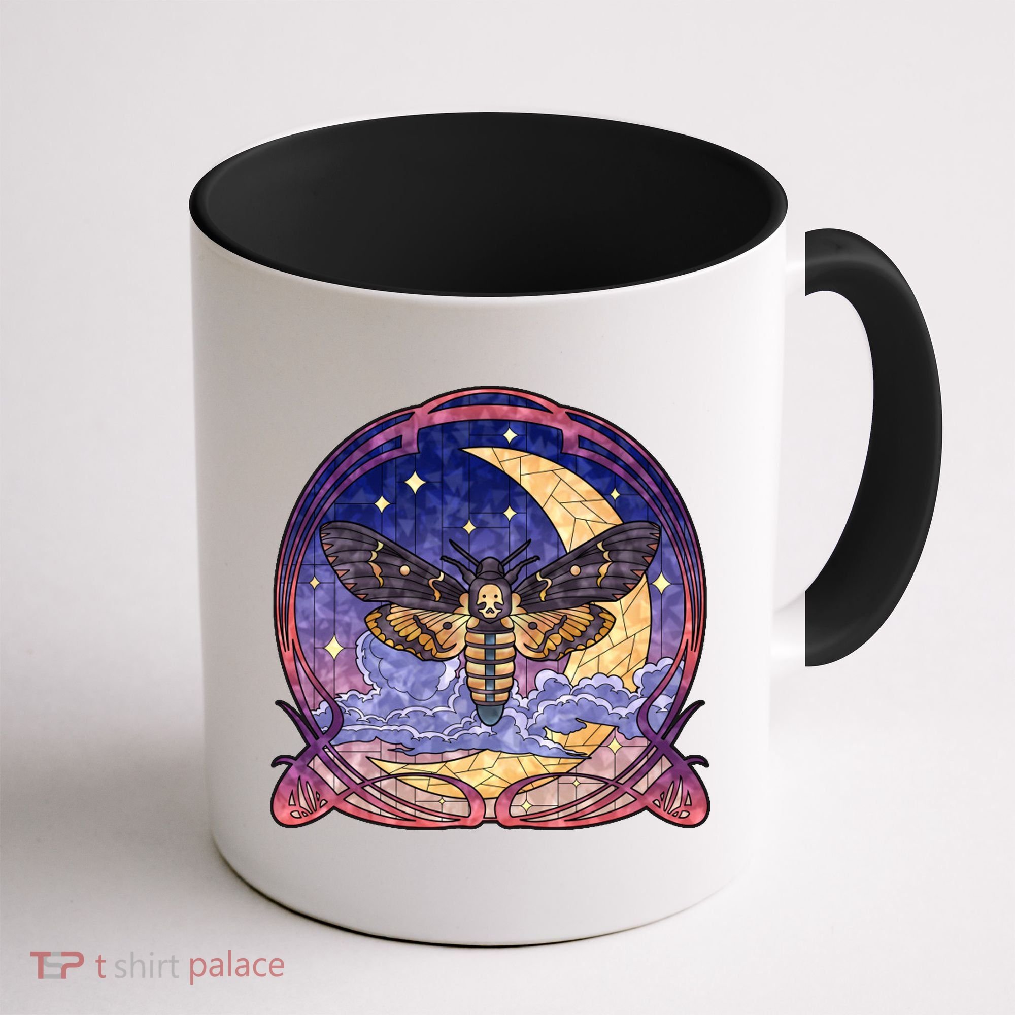 Stained Glass Moth Butterfly Moon Crest Coffee Mug