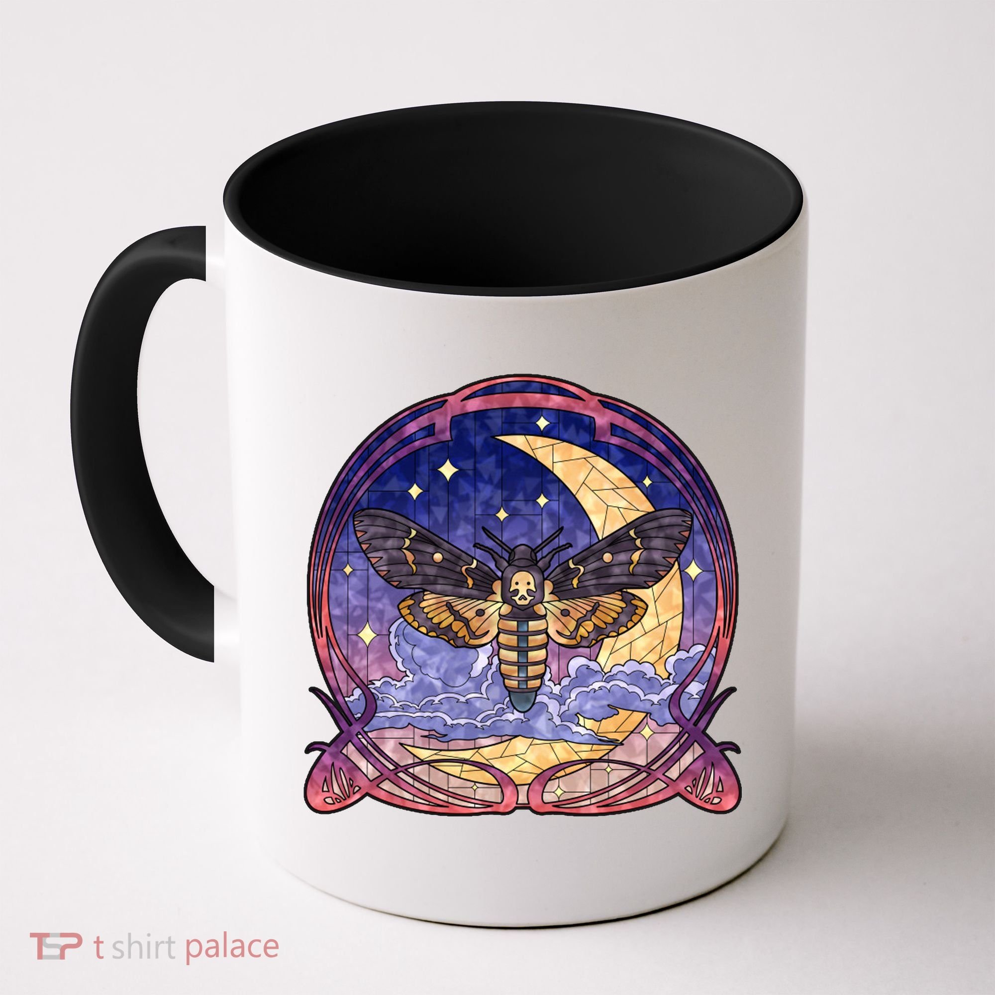 Stained Glass Moth Butterfly Moon Crest Coffee Mug