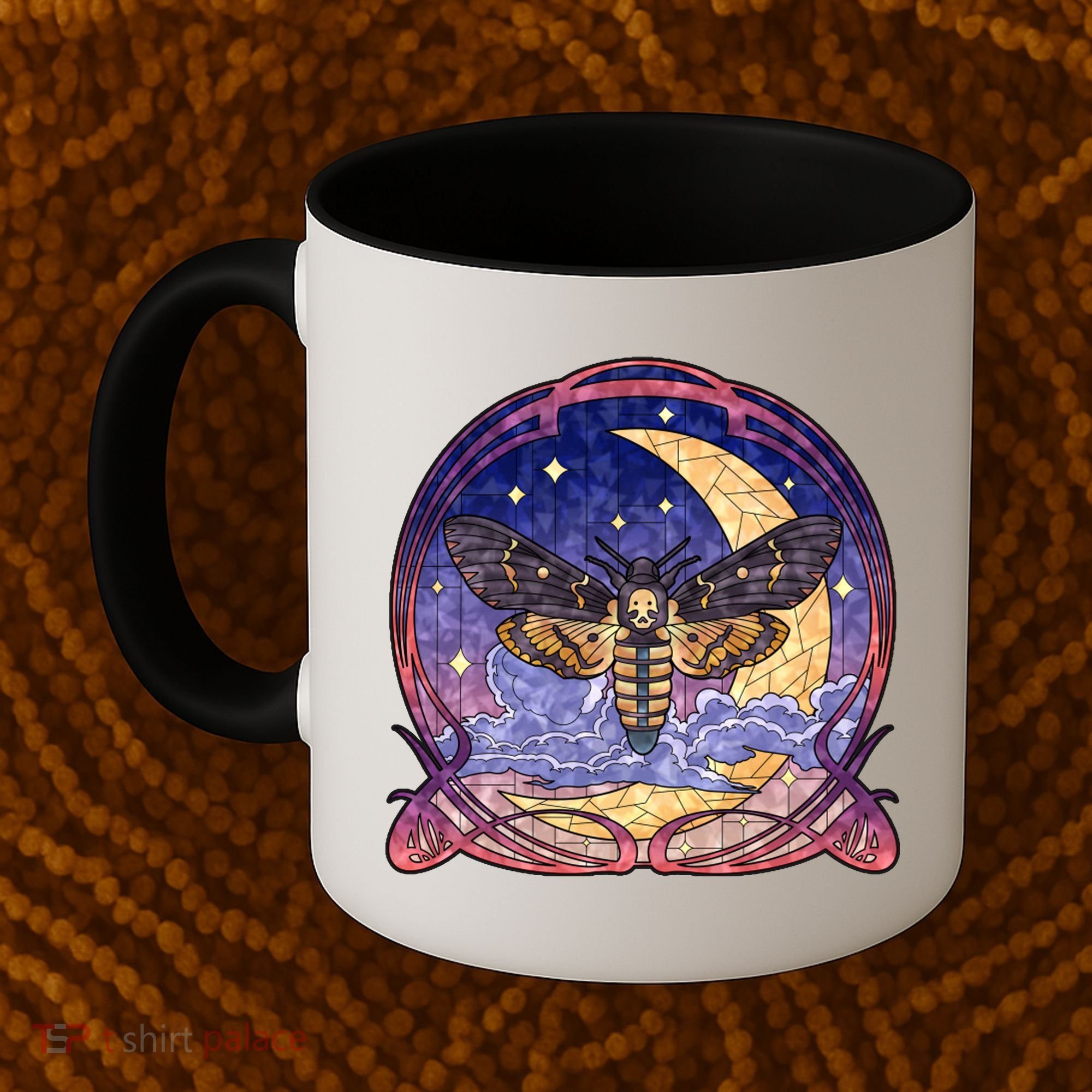Stained Glass Moth Butterfly Moon Crest Coffee Mug