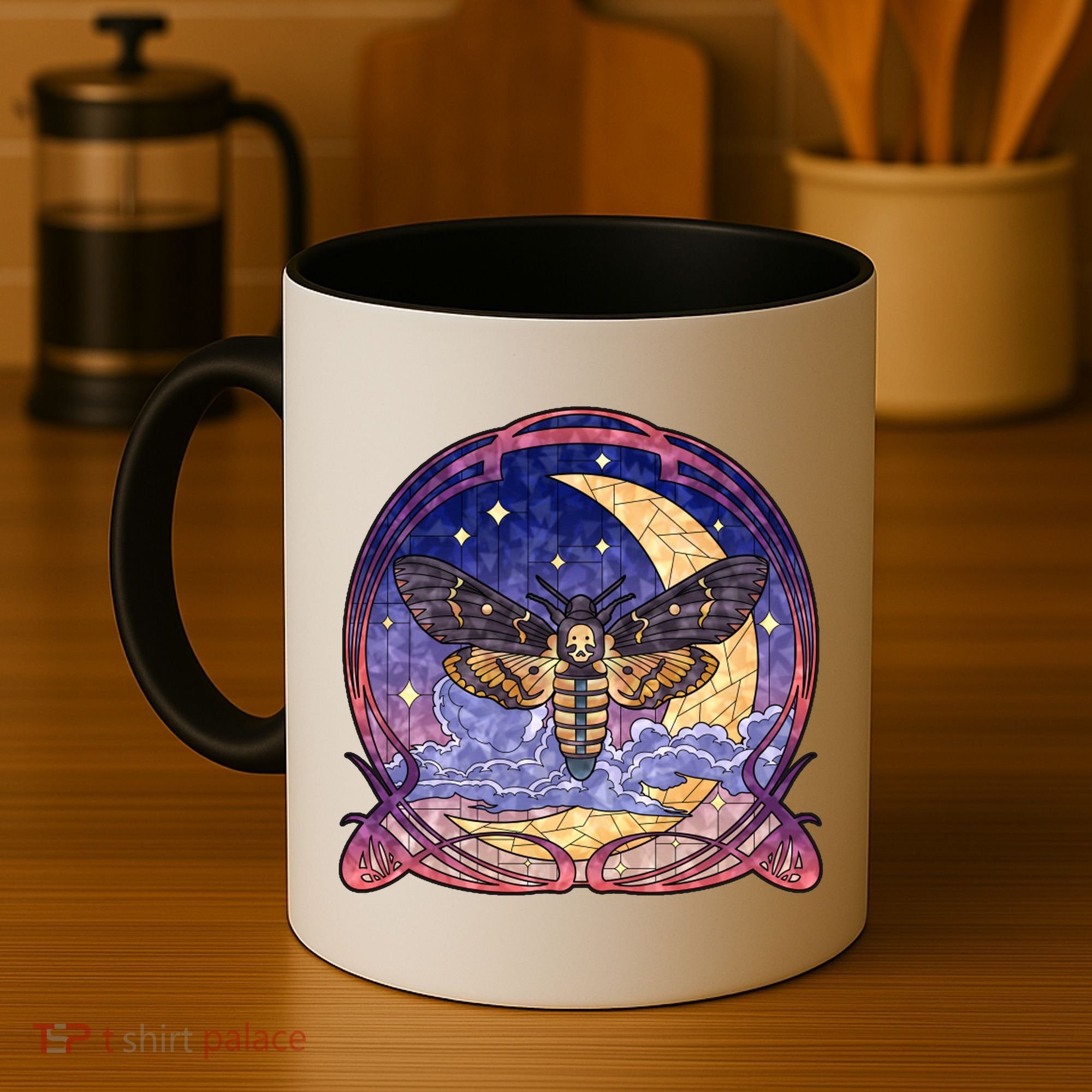 Stained Glass Moth Butterfly Moon Crest Coffee Mug